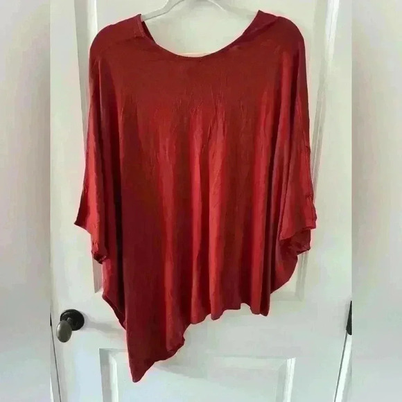 Yanak Double Edged V Neck Poncho Top ~ One Size ~ Rust ~ NWT! - Picture 3 of 5